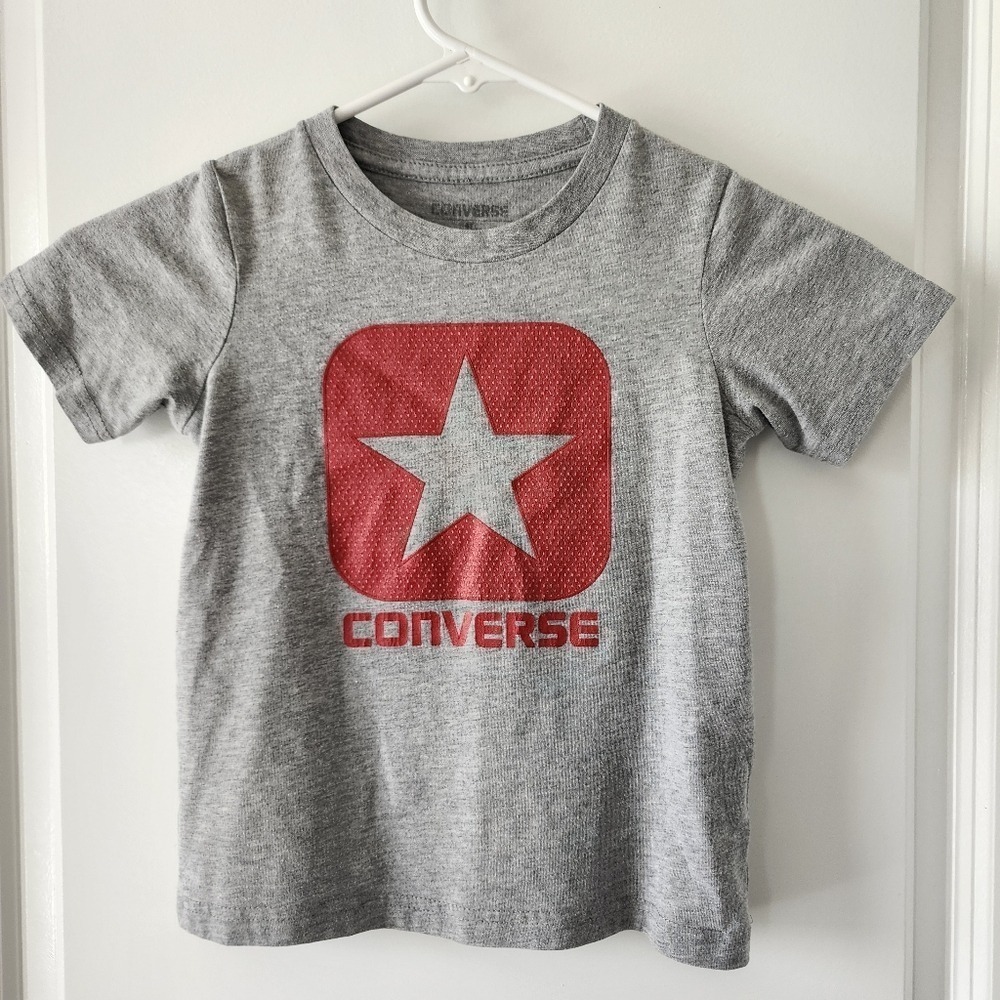 Kids sz4 Converse Gray Graphic Logo‎ T-Shirt Top Retro Playclothes School